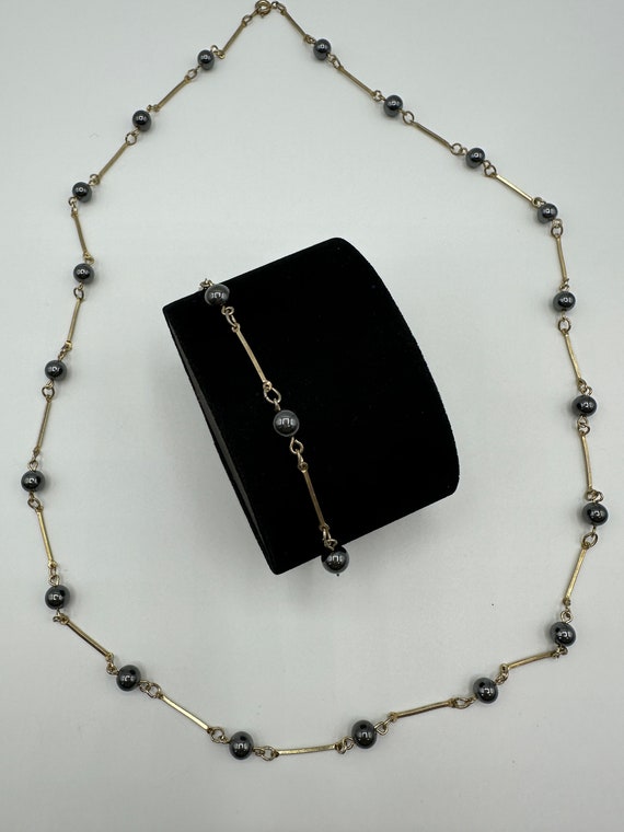 Halskette mit Armband Vintage 1980s Hematite Perl… - image 6