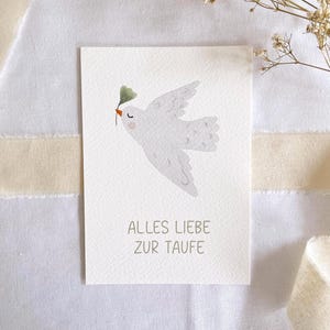 Postkarte Taufe "Taube" Grün A6 Aquarell Kinder Baby Postkarte Junge Postkarte Mädchen Karte Taube Taufkarte