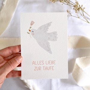 Postkarte Taufe "Taube" Rosa A6 Aquarell Kinder Postkarte Mädchen Baby Postkarte Junge Karte Taube Taufkarte