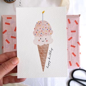 Postkarte Eis "Happy Birthday" Aquarell A6 Waffeleis Karte Geburtstag Geburtstagskarte Geburtstagsgeschenk Sommerliebe
