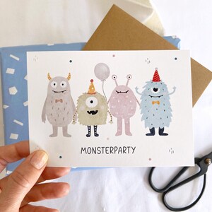 Einladungskarten "Monster“ 5er I 10er Set zum Ausfüllen Kindergeburtstag  Einladung für Kinder Geburtstagseinladung Monsterparty