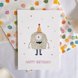Postkarte Monster "Happy Birthday" Aquarell A6 Monsterparty Karte Geburtstag Geburtstagskarte Geburtstagsgeschenk
