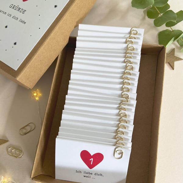 Advent calendar with 24 reasons why I love you | Christmas gift | Box | String with clips | Watercolor cards