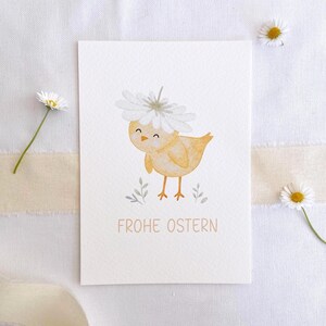 Postkarte "Frohe Ostern" Küken mit Gänseblümchen Karte A6 Aquarell Oster Deko Kinder Karte Ostern Frühling