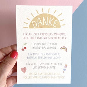 Postkarte Dankeskarte Sonne für Erzieher/in Tagesmutter Aquarell A6 Danke Abschiedskarte Dankeschön Kita Abschied Kindergarten Krippe Worte
