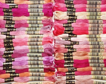 DMC Floss (Mouline), 48 Shades of Pink Color, Stranded Cotton Floss 117MC, Cross Stitch Embroidery Floss, 8m (8.7 yd)