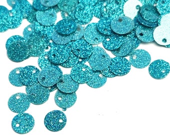 Lentejuelas/Paillettes de fantasía con purpurina, color aguamarina, agujero en el borde, 6 mm