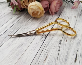 Embroidery Scissors, Double Curved Point Scissors, Madeira Precision Cut, Gold plated, 10.16 cm/4in