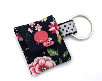 Flowers Roses Black Pink Chip Pouch with Chip Shopping Chip Bag Keychain made fabric shopping cart chip