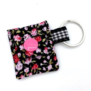 Small Roses Black Pink Chip Pouch with Chip Shopping Chip Bag Keychain made fabric shopping cart chip
