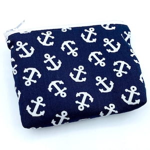 Cartera Mini Ancla Grande Azul Blanco Monedero Marítimo Tela Marinera