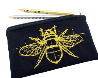 Bee Pencil Case Black Gold with Embroidery Pencil Case