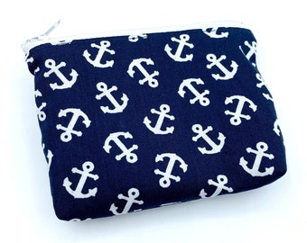 Large Anchor Mini Wallet Blue White Maritime Purse Fabric Sailor