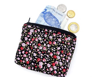 Small Roses Black Pink Mini Wallet Fabric Wallet Rockabilly Pinup