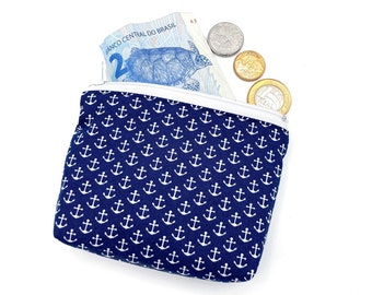 Viele kleine Anker Mini-Portemonnaie Blau Maritim Geldbeutel Stoff Seemann