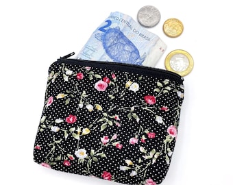 Rose Dots Black Mini Wallet Fabric Wallet Rockabilly Pinup