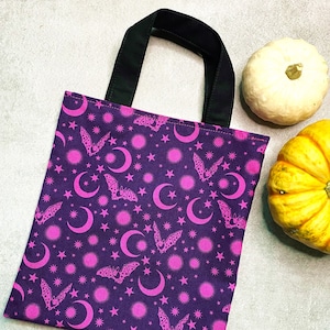 Fledermaus Luna Halloween Mini Tote Bag Beuteltasche Lila Pink Gothic Minitasche Beutel