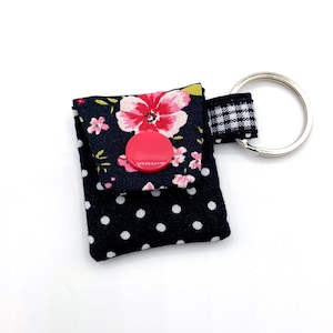 Blumen Rosen mit Schwarzen Punkten Rosa Chiptäschchen mit Chip  Einkaufschiptasche Schlüsselanhänger aus Stoff Einkaufswagen-Chip