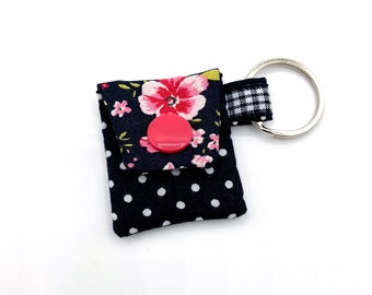 Flowers Roses with Black Dots Pink Chip Bag with Chip Shopping Chip Bag Fabric Keychain Shopping Cart Chip