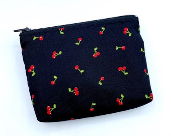 Cherries Mini Wallet Black Fabric Purse Rockabilly Pinup