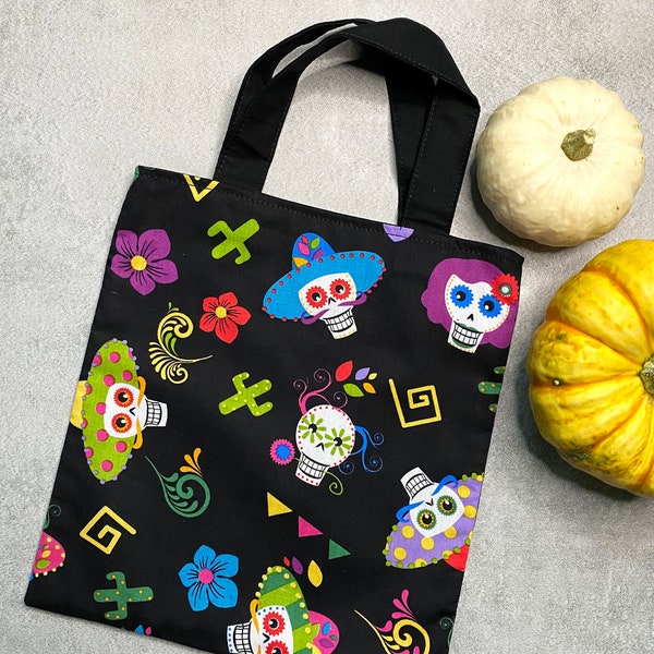 Sugar Skulls Halloween Mini Tote Bag Beuteltasche Schwarz Gothic Minitasche Beutel