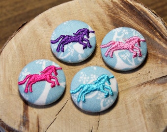 Unicorn Embroidered blue fabric button fabric brooch