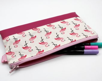 Flamingo Stiftemäppchen mit Kunstleder Pink Federmäppchen