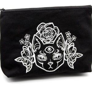 Sphinx Katze Kosmetiktasche L bestickt Schwarz
