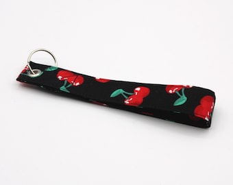 Large cherries keychain short of fabric black red rockabilly keyring
