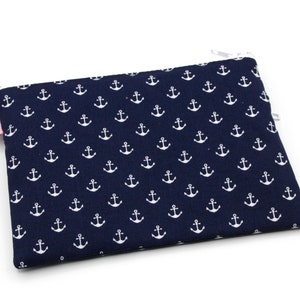 Small anchor mini wallet with 2 zipper compartments fabric purse blue image 3