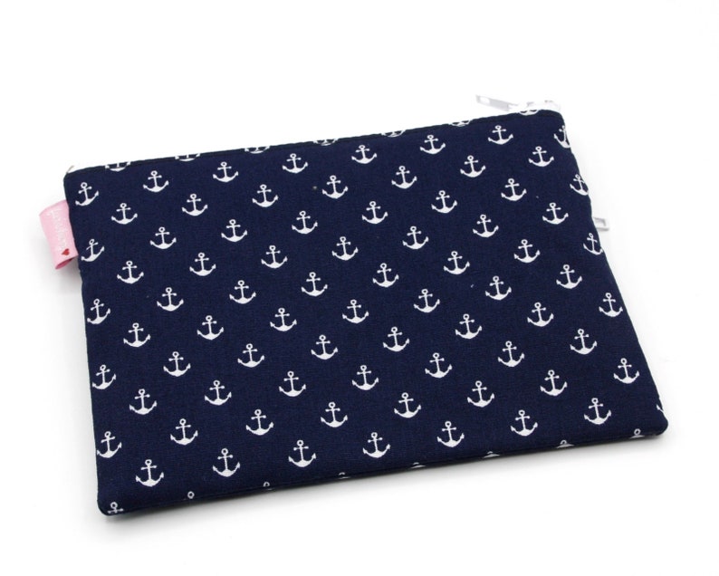 Small anchor mini wallet with 2 zipper compartments fabric purse blue image 3