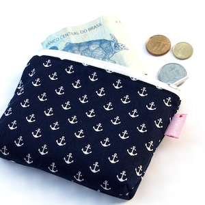 Kleine Anker Mini-Portemonnaie Blau Maritim Geldbeutel Stoff Seemann