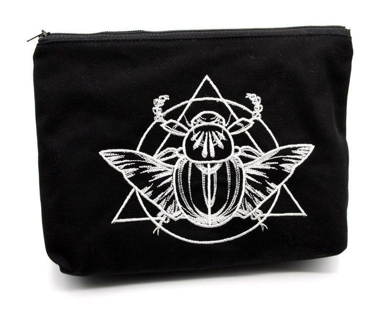 Scarab Beetle Cosmetic Bag L Embroidered Black image 1