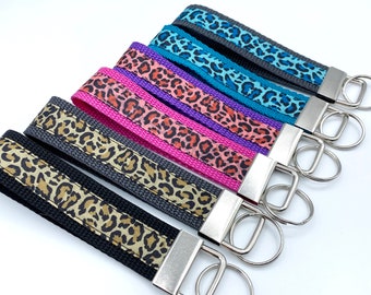 Leo pattern lanyard keychain rockabilly leopard many colors pink turquoise black