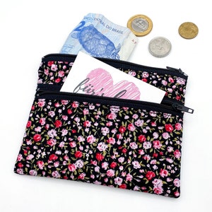 Mini cartera small roses con 2 compartimentos con cremallera Cartera de tela Negro