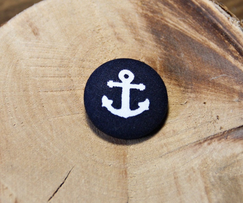 Anchor Blue 2 Fabric button/fabric brooch image 1