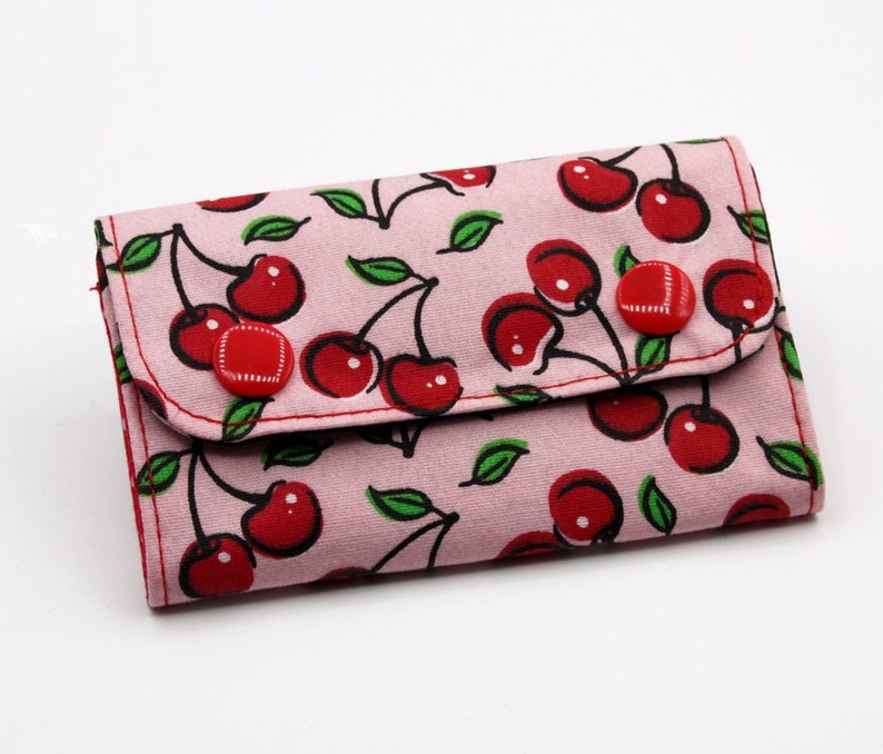 Kirschen Rosa Mini Portemonnaie Minimoneybag Geldbeutel Handmade Rockabilly zdjęcie 1