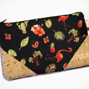 Flamingo Palm cosmetic bag with cork