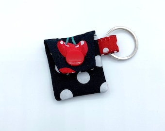 Cherries Large Dots Black Chip Bag with Chip Shopping Chip Bag Fabric Keychain Shopping Cart Chip