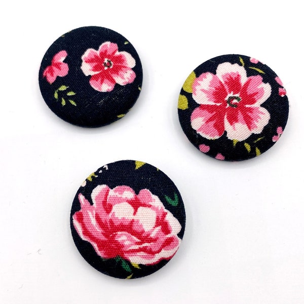 Flowers Roses Fabric Button/ Fabric Brooch Set of 3 or Single