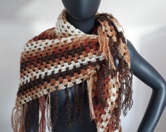 Triangular scarf Boho Lux (offwhite - brown - gold)