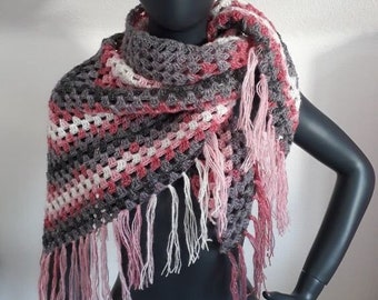 Triangular scarf Boho Lux (white - pink - grey - silver)