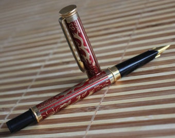 New Rare Old Stock Red Color Dragon Pattern KSL Fountain Pen 