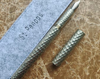 B18 White Brass Hammered Fountain Pen Schmidt F Nib Converter Filler