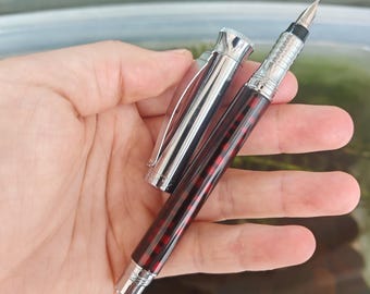 KLXZ Metal Black And Red Fountain Pen Aerometric Filler Screw Cap: M Nib