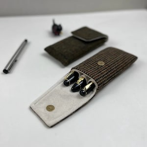 St Penpps Borsa per penna stilografica jacquard scozzese retrò di alta qualità Borsa per penna stilografica con 3 tasche Custodia protettiva Custodia protettiva Borsa per penna portatile