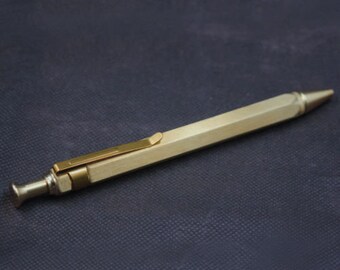 St Penpps 1Pc Handmade Press Type Brass Spring Retro Copper Hexagonal Pen Ball Point Pen