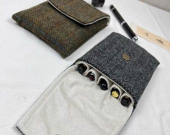 Retro Plaid Jacquard Pen Case: Portable 5-Slots Fountain Pen Bag