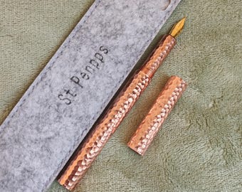 Pueple Brass Hammered Fountain Pen Schmidt F Nib Converter Filler