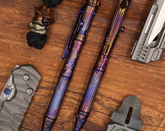 Star Sky Limited Edition Titanium Alloy Ballpoint Pen Tactical Pen Hand Carved Rotary Multifunctional G2 Pen